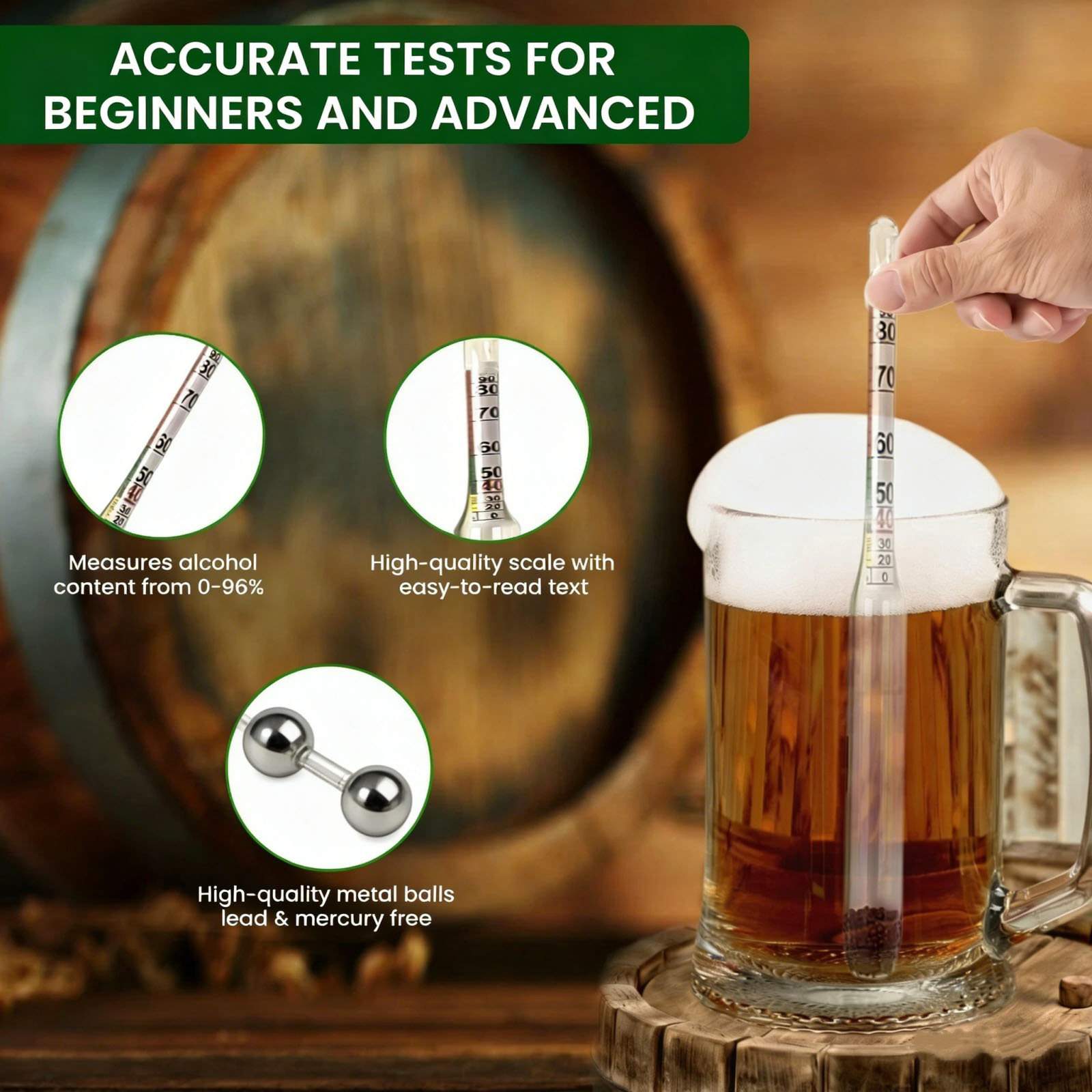 0-96% Glass Alcohol Hydrometer - Wine Beer And Mead recension och pris